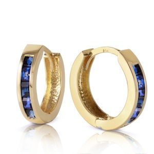 14K SOLID GOLD HOOP HUGGIE EARRING WITH SAPPHIRES